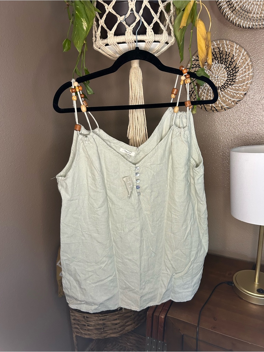 Maurices Light Sage Beaded-Strap V-Neck Camisole